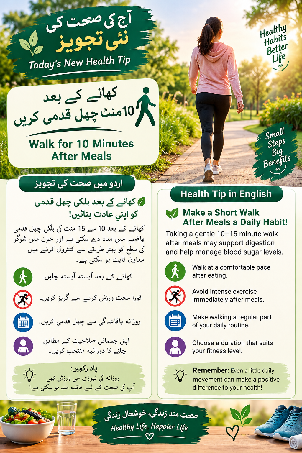 کھانے کے بعد 10 منٹ چہل قدمی کریں 🚶‍♂️