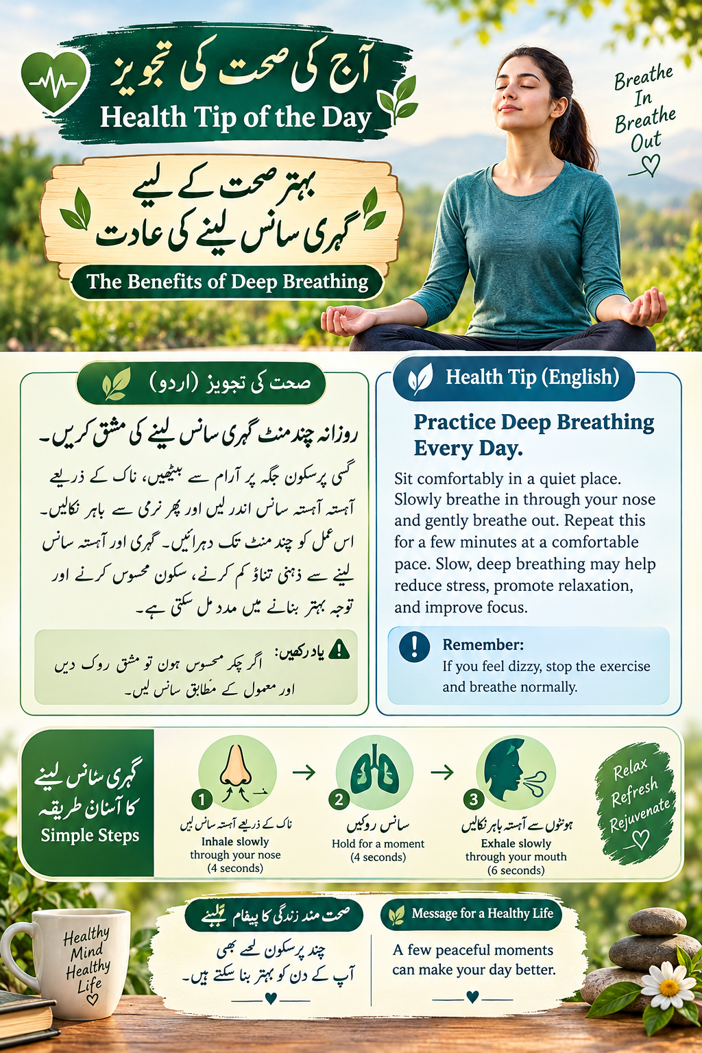 🌿ہتر صحت کے لیے گہری سانس لینے کی عادت